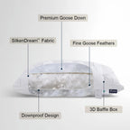Goose Down Pillow with 750 Fill Power and Twisted Airflow Design in Standard, Queen, or King Sizes