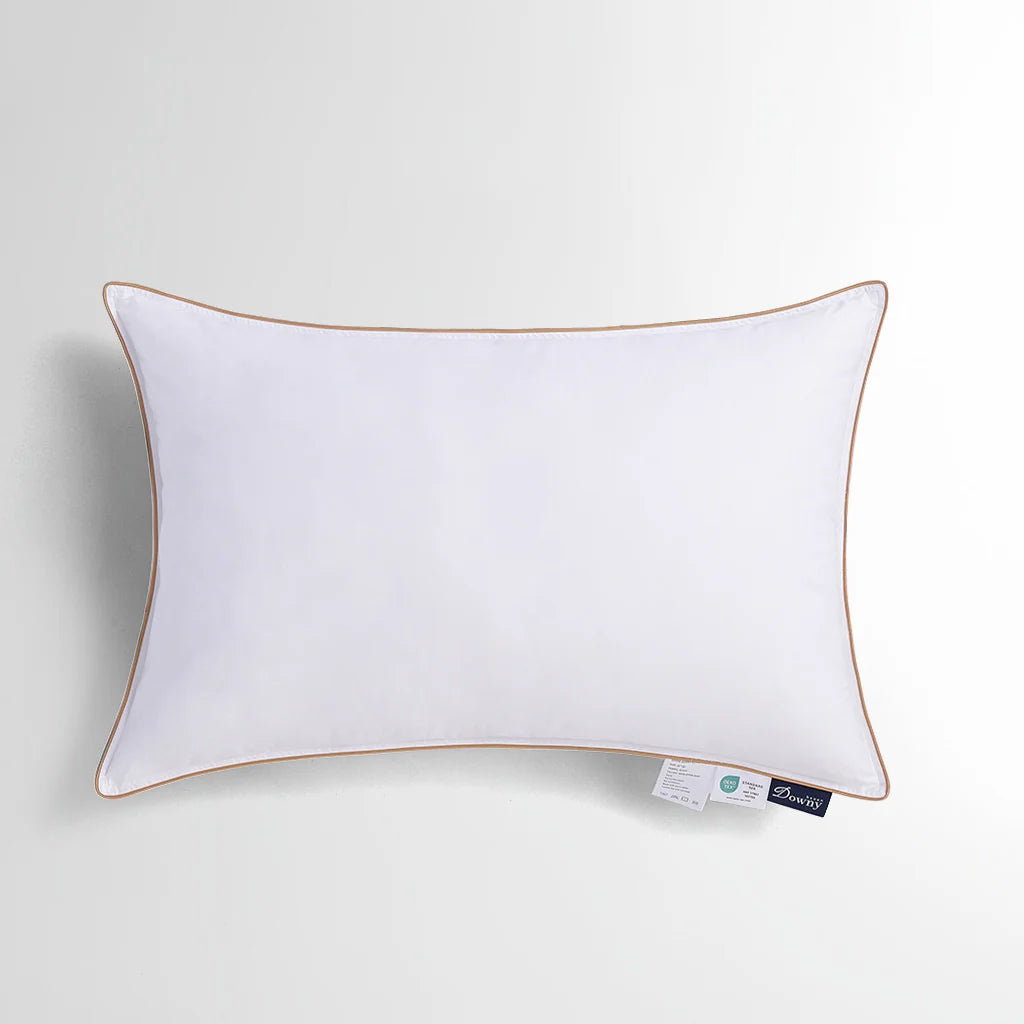 Goose Down Pillow with 800 Fill Power Hungarian Down, Hotel-Style Gold Stripe Design in Standard, Queen, or King Sizes