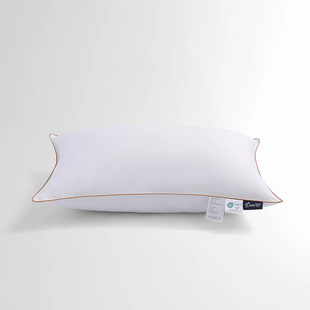 Goose Down Pillow with 800 Fill Power Hungarian Down, Hotel-Style Gold Stripe Design in Standard, Queen, or King Sizes