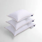 Goose Down Pillow with 800 Fill Power Hungarian Down, Hotel-Style Gold Stripe Design in Standard, Queen, or King Sizes