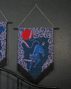 Gothic Cat Wall Hanging with Katana Artwork and Optional Wood Bar & Chain Display · gothic wall decor