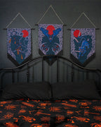 Gothic Cat Wall Hanging with Katana Artwork and Optional Wood Bar & Chain Display · gothic wall decor