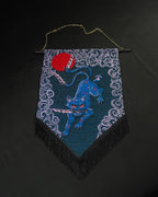 Gothic Cat Wall Hanging with Katana Artwork and Optional Wood Bar & Chain Display · gothic wall decor