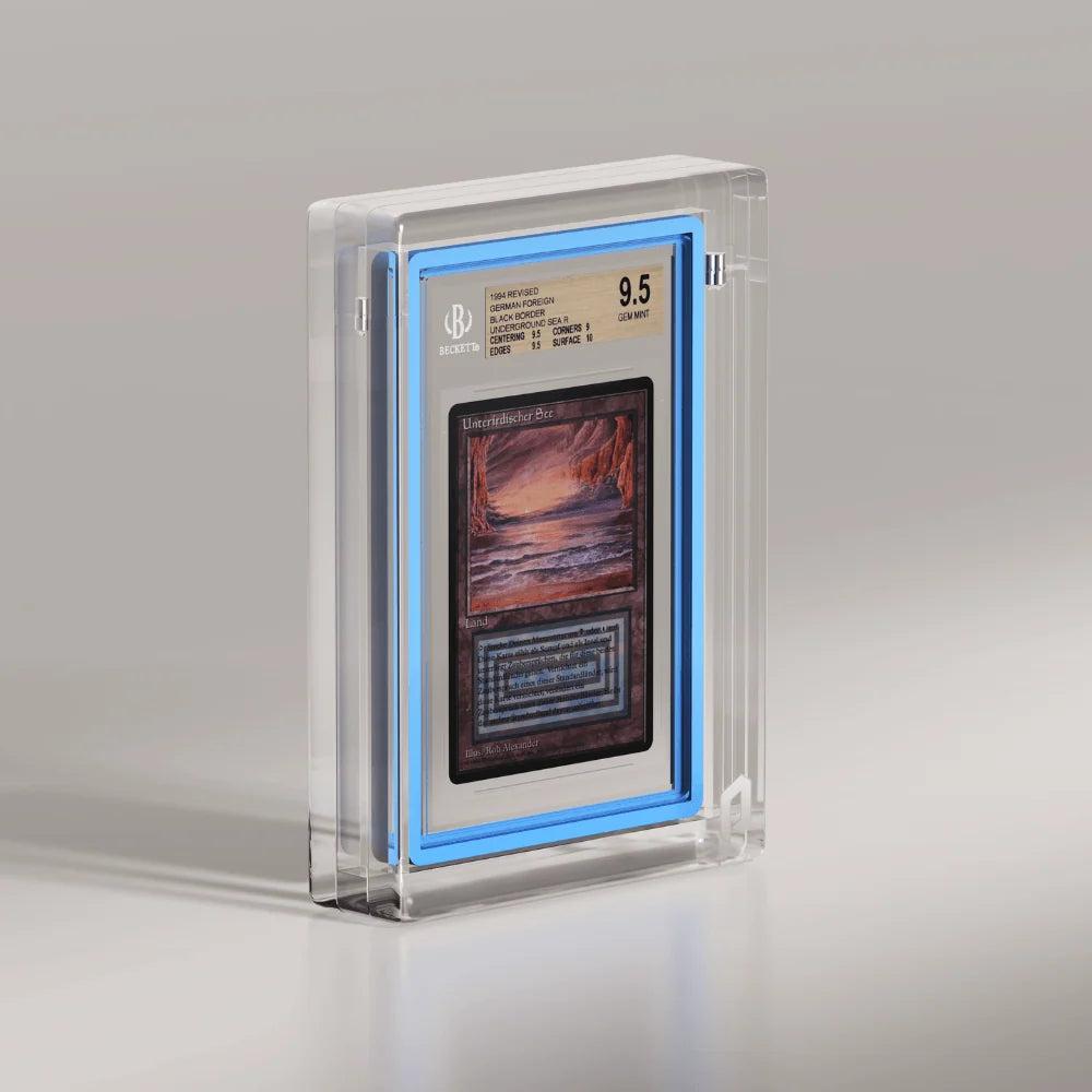 Graded Card Display Case in Crystal Acrylic, Featuring a Two-Piece Design and Neodymium Magnetic Closure