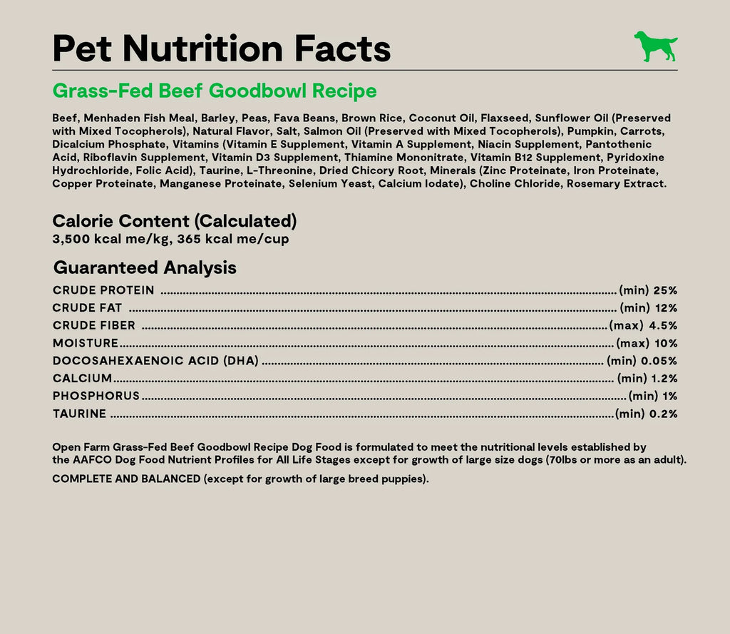 Grass-Fed Beef and Brown Rice Dog Kibble, Oven-Baked Complete Meal for Puppies, Adults, and Seniors