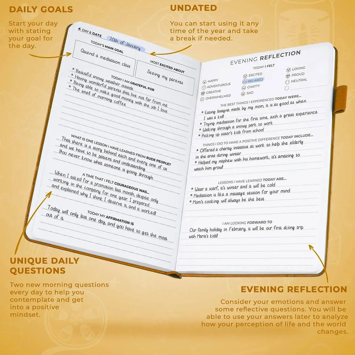 Gratitude Journal with 3-Month Guided Prompts, Daily Reflections, Weekly Trackers and A5 Writing Space