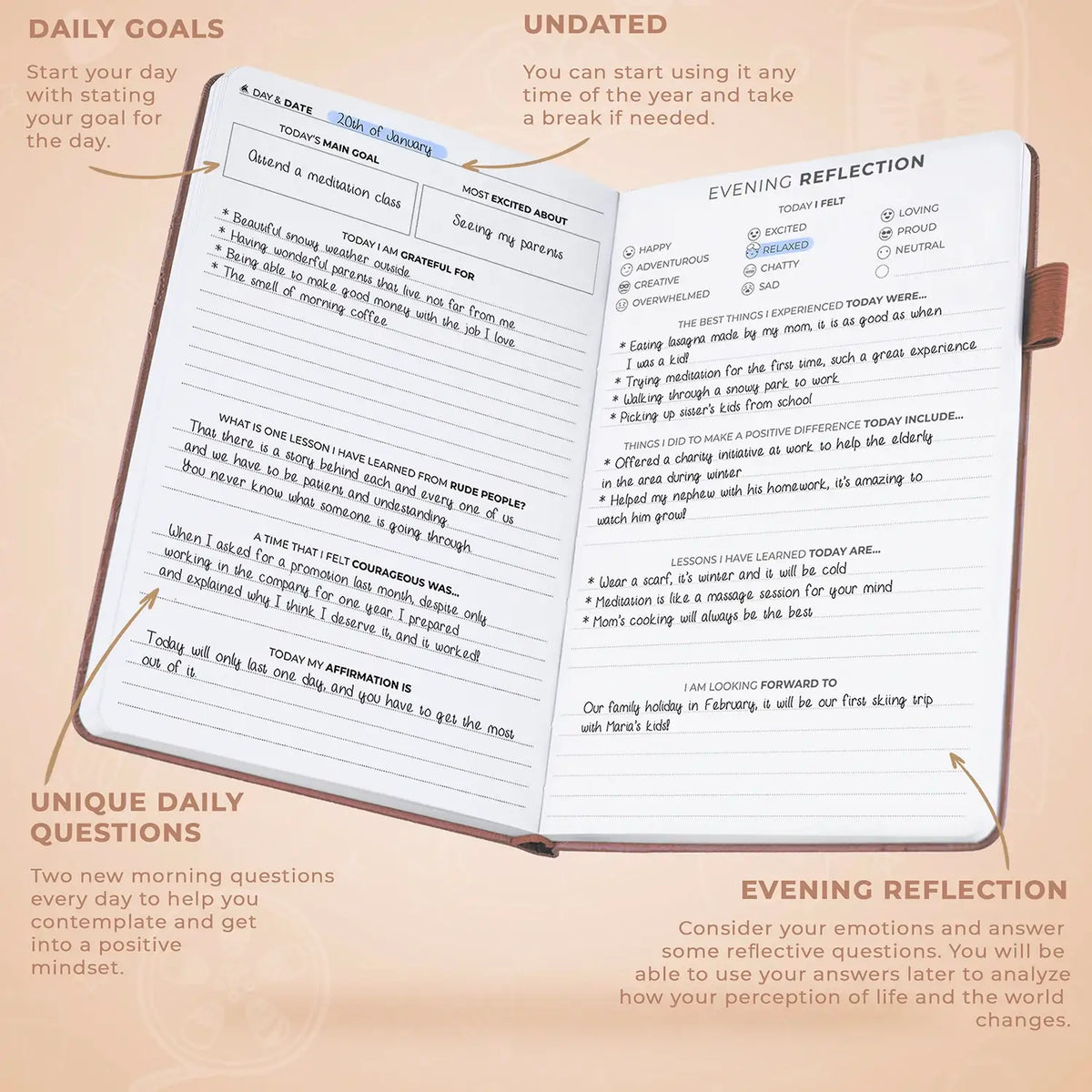 Gratitude Journal with 3-Month Guided Prompts, Daily Reflections, Weekly Trackers and A5 Writing Space