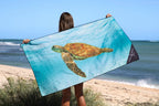 Green Sea Turtle Beach Towel, Quick-Dry Sand-Free Microfiber Design for Travel, Gym, Boats and Coastal Days