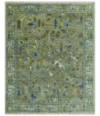 Green Traditional Hand-Knotted Wool Area Rug with Botanical Pattern, Custom Sizes and Round or Square Shapes — 8x10