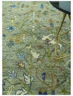 Green Traditional Hand-Knotted Wool Area Rug with Botanical Pattern, Custom Sizes and Round or Square Shapes