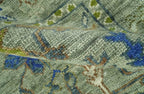 Green Traditional Hand-Knotted Wool Area Rug with Botanical Pattern, Custom Sizes and Round or Square Shapes