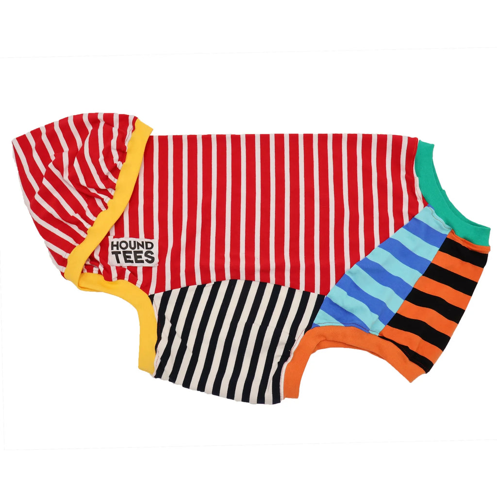 Greyhound Sleeveless Dog Shirt in Unique Mismatched Stripes, Made