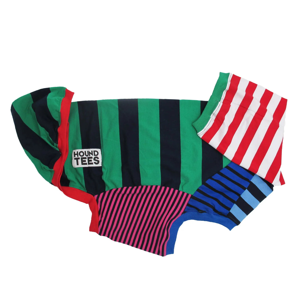 Greyhound Sleeveless Dog Shirt in Unique Mismatched Stripes, Made