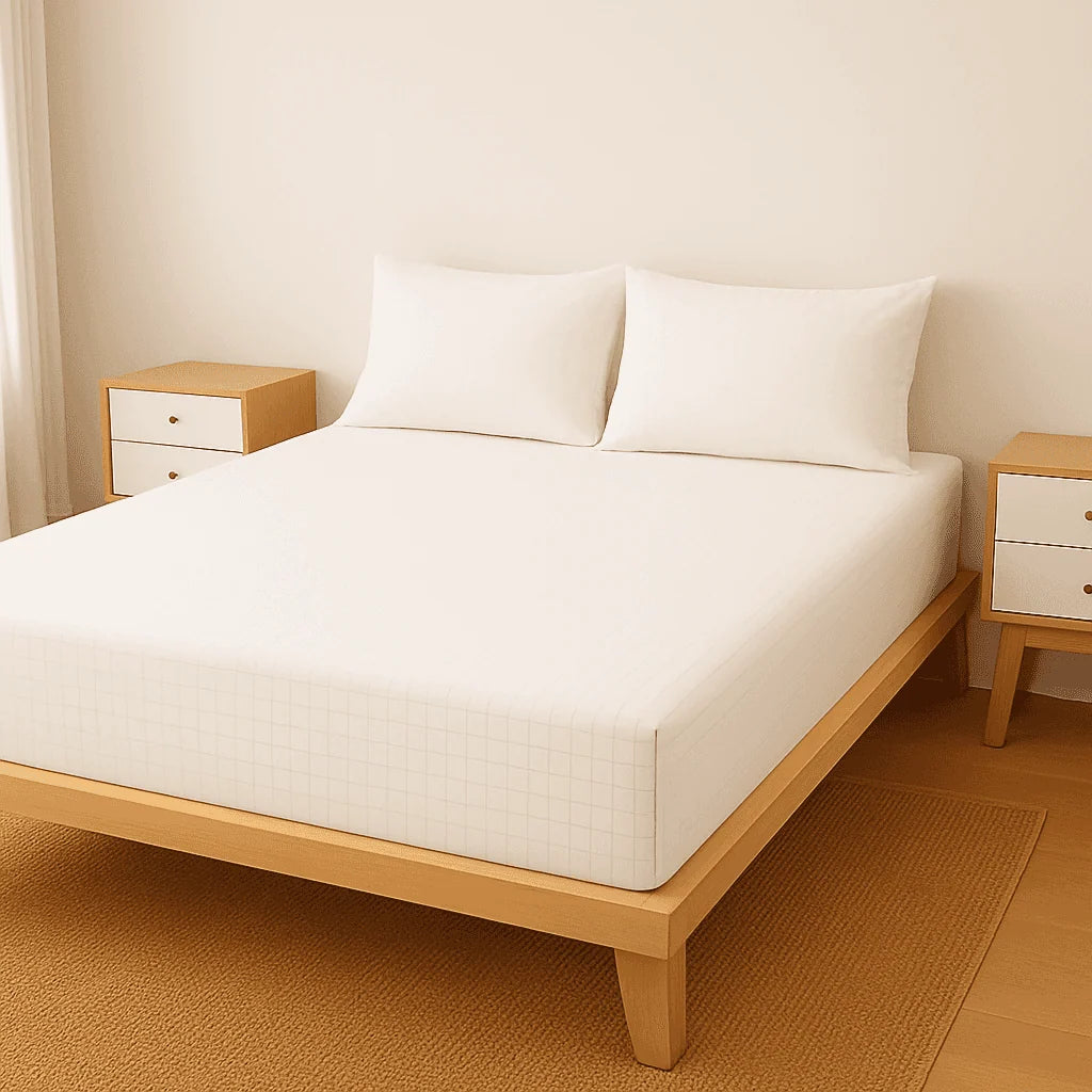 Grounding Fitted Bed Sheet in White or Grey, Sized from Single to King for Your Bedroom Bedding