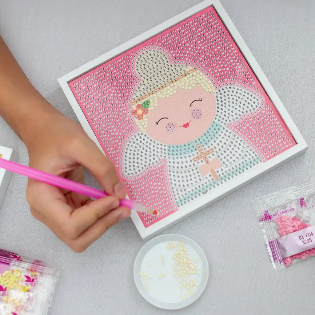 Guardian Angel Gem Art Craft Kit in Pink for Ages 6+ with a White Frame for Finished Artwork Display
