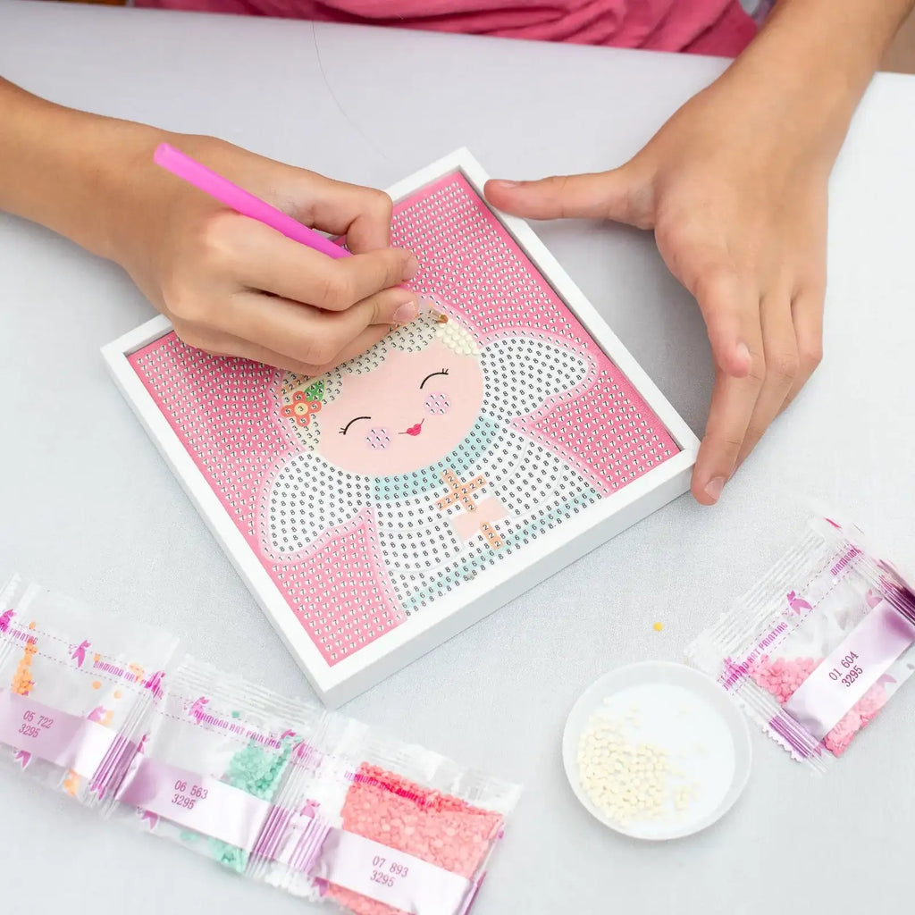 Guardian Angel Gem Art Craft Kit in Pink for Ages 6+ with a White Frame for Finished Artwork Display