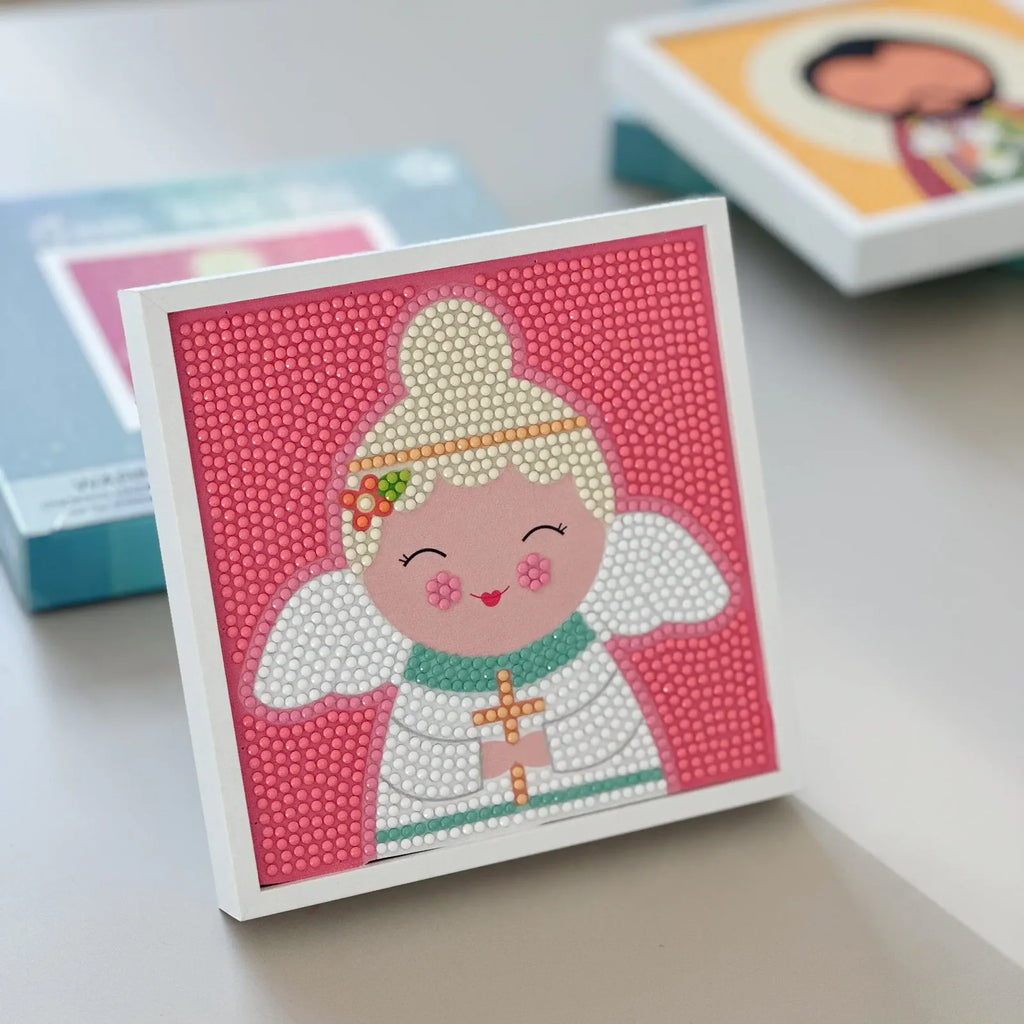 Guardian Angel Gem Art Craft Kit in Pink for Ages 6+ with a White Frame for Finished Artwork Display