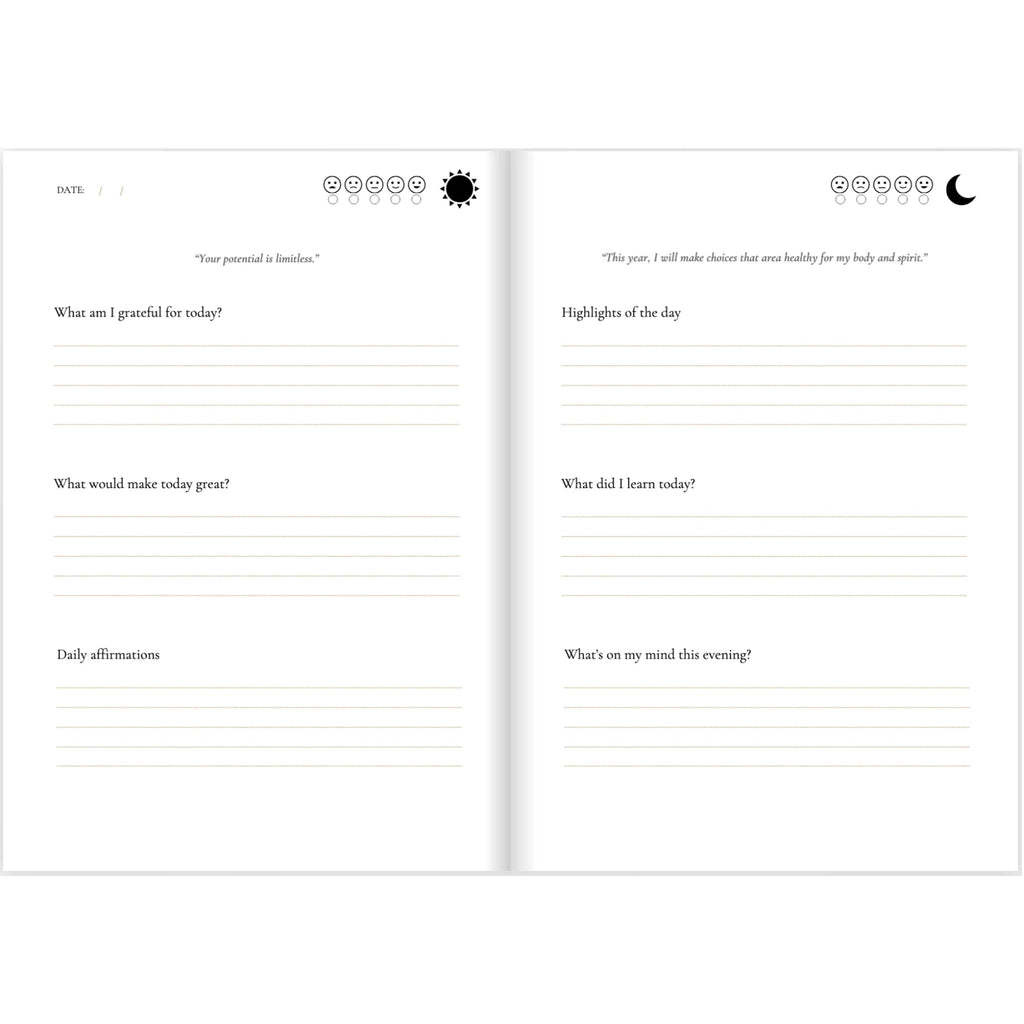Guided Reflection Journal with Morning and Evening Prompts for Daily Gratitude and Mood Tracking