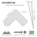 Hairpin Table Legs for Breakfast Bars and Kitchen Islands, 86cm Set of 4 in a Three-Rod Design
