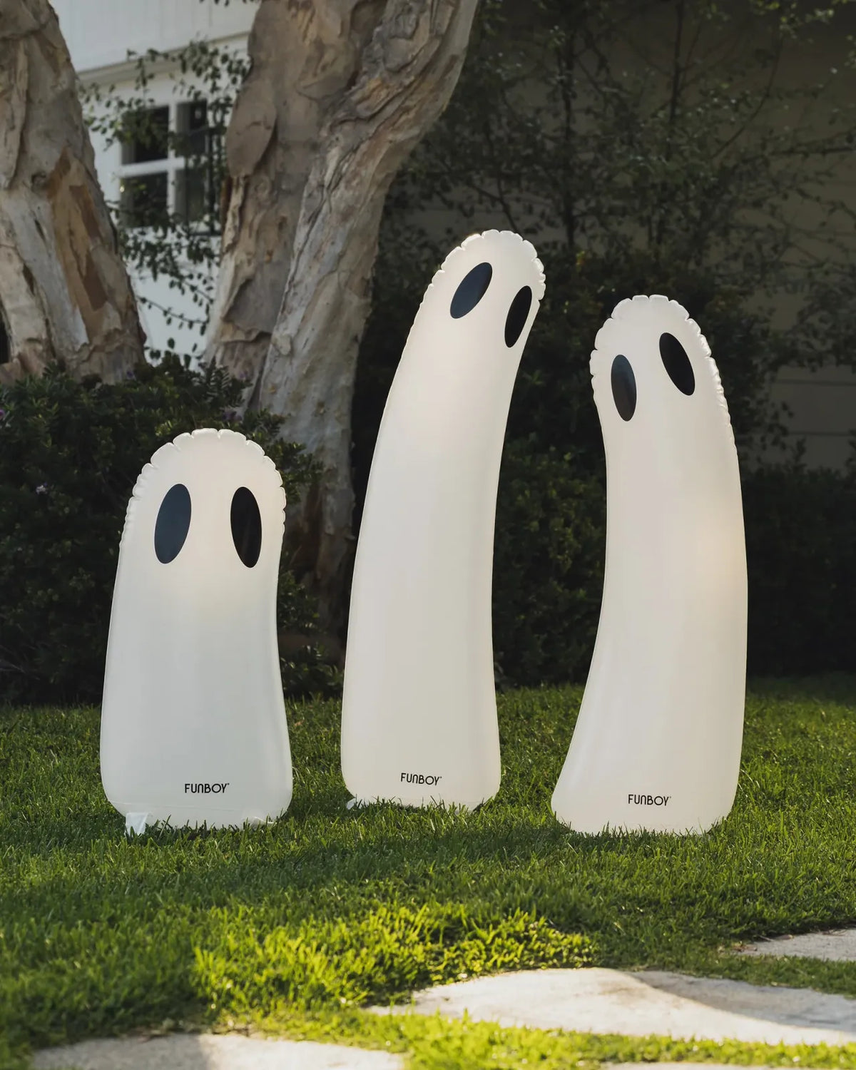 Halloween Inflatable Ghost Decor 3-Pack with Remote LED Lights, Three Sizes and Indoor or Outdoor Display