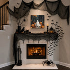 Halloween Paint by Numbers Canvas Featuring a Friendly Ghost and Jack-o'-Lanterns on an Autumn Forest Path