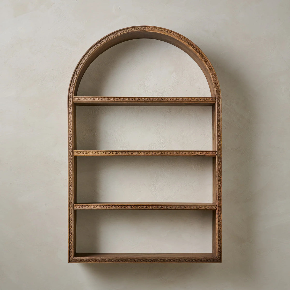 Hand Carved Wooden Archer Wall Shelf with Open Display Shelves and Included Mounting Hardware for Home Decor