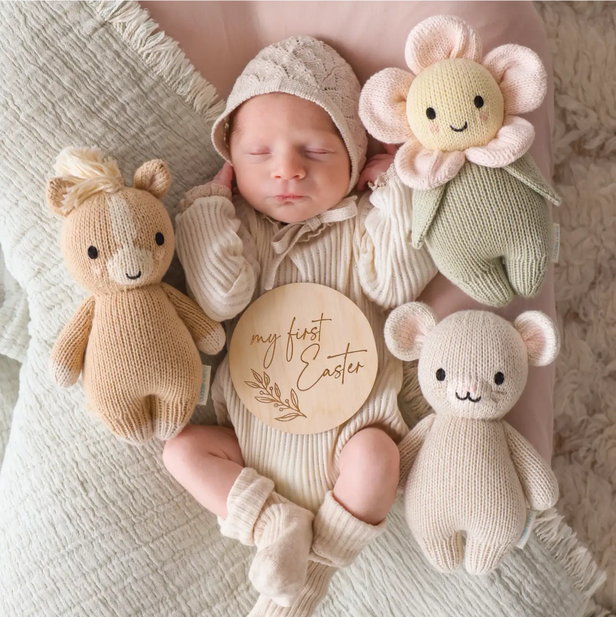 Hand-Knit Baby Pony Stuffed Animal in Natural Cotton Yarn, Soft 7-Inch Heirloom Companion for Little Ones