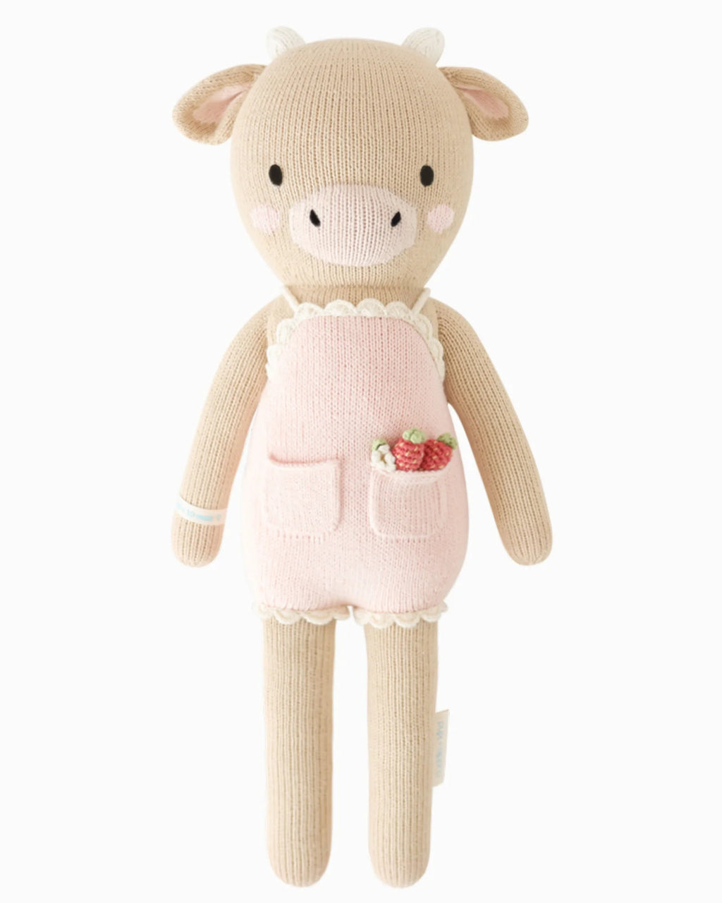 Hand-Knit Cow Doll in Powder Pink with Soft Cotton Yarn, Two Height, and a Friendship-Inspired Story