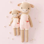Hand-Knit Cow Doll in Powder Pink with Soft Cotton Yarn, Two Height, and a Friendship-Inspired Story
