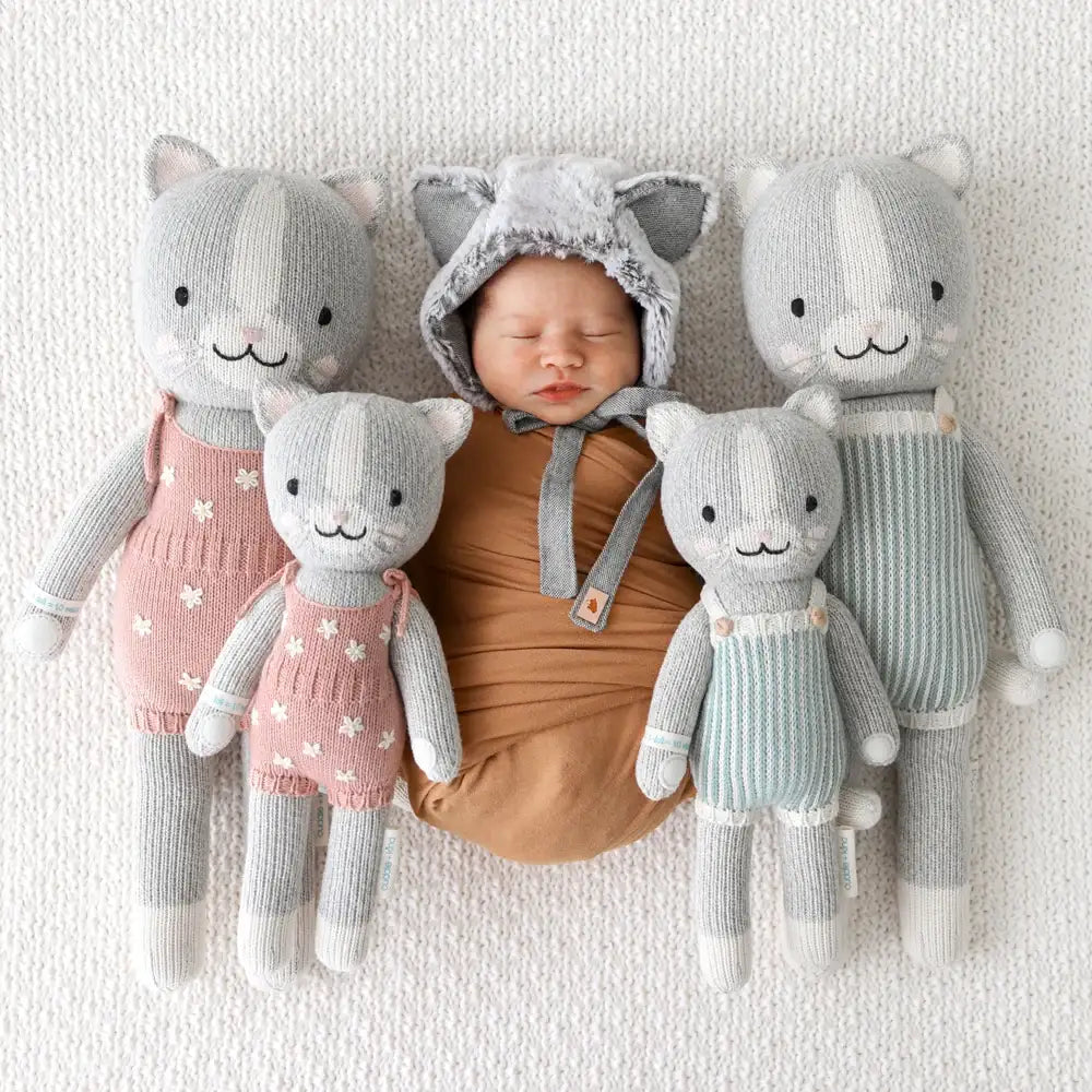 Hand-Knit Kitten Doll in Soft Cotton Yarn, Handmade in Peru