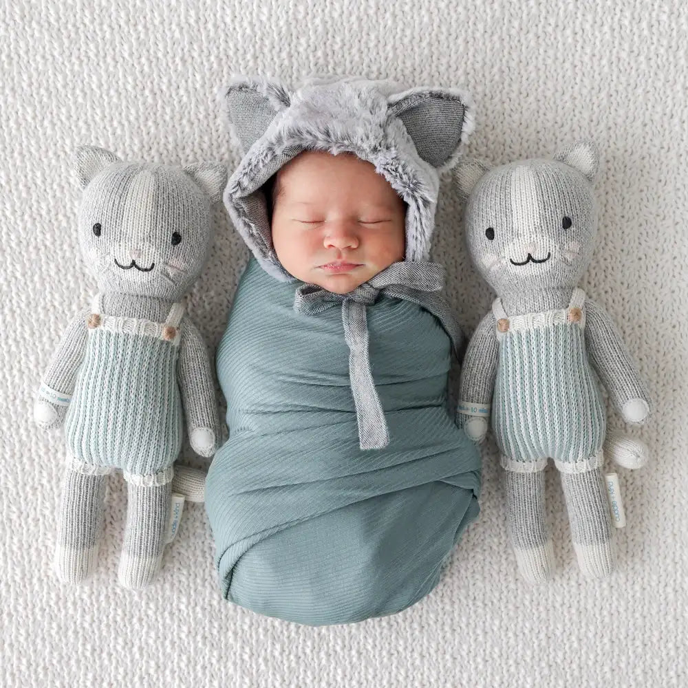 Hand-Knit Kitten Doll in Soft Cotton Yarn, Handmade in Peru