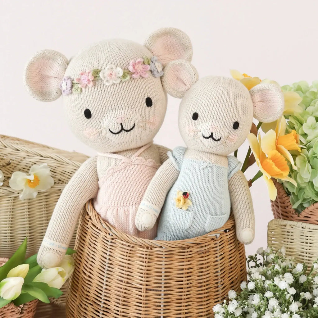 Hand Knit Mouse Doll with 100% Cotton Yarn, Soft Polyfill, and Two Height for Cuddling and Creative Play