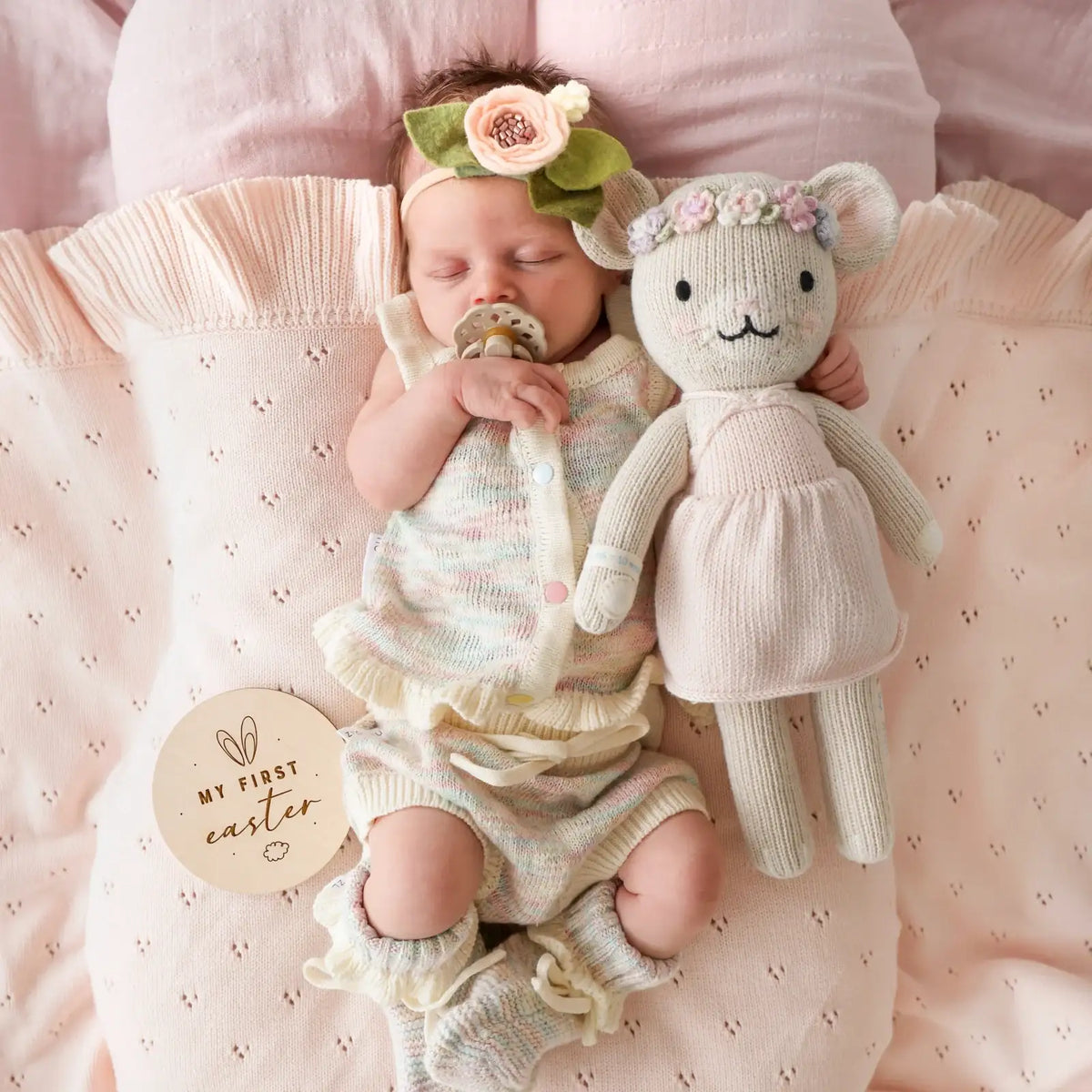 Hand Knit Mouse Doll with 100% Cotton Yarn, Soft Polyfill, and Two Height for Cuddling and Creative Play