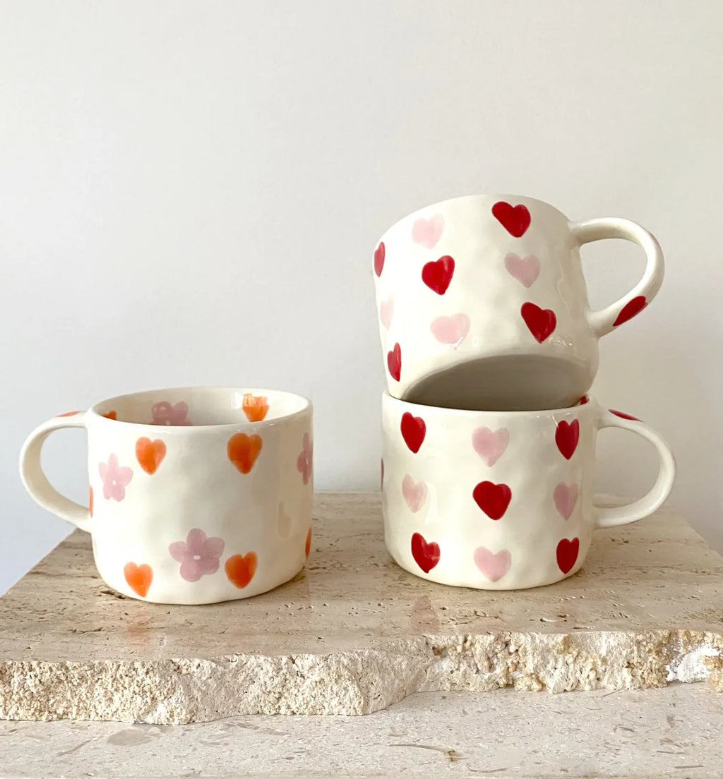 Hand Painted Coffee Mug with Heart Patterns and a Generous Handle, 245ml for Tea or Coffee at Home