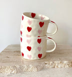 Hand Painted Coffee Mug with Heart Patterns and a Generous Handle, 245ml for Tea or Coffee at Home