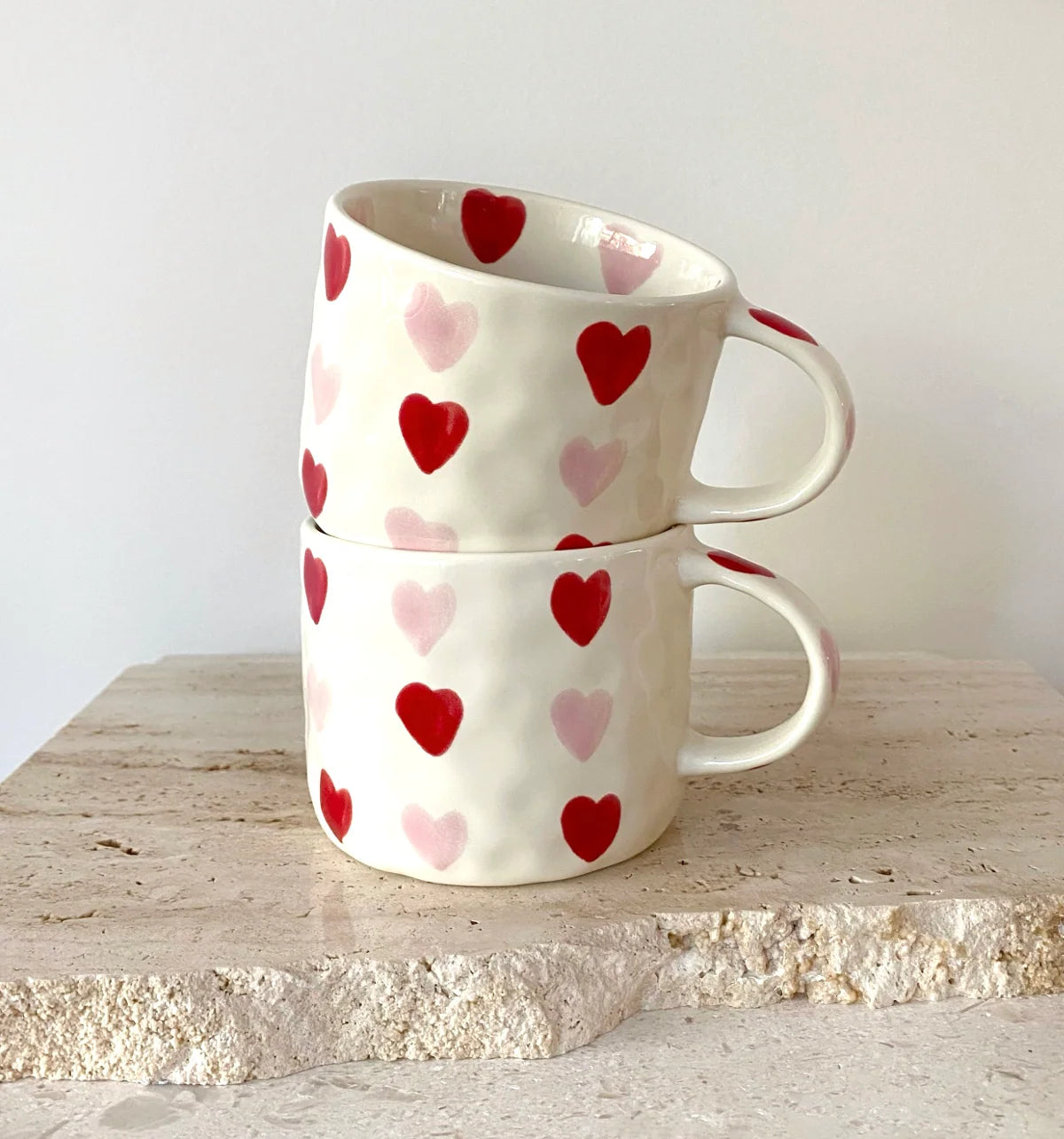 Hand Painted Coffee Mug with Heart Patterns and a Generous Handle, 245ml for Tea or Coffee at Home
