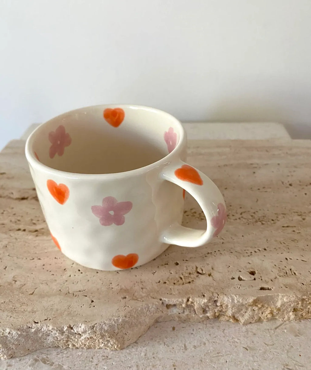 Hand Painted Coffee Mug with Heart Patterns and a Generous Handle, 245ml for Tea or Coffee at Home