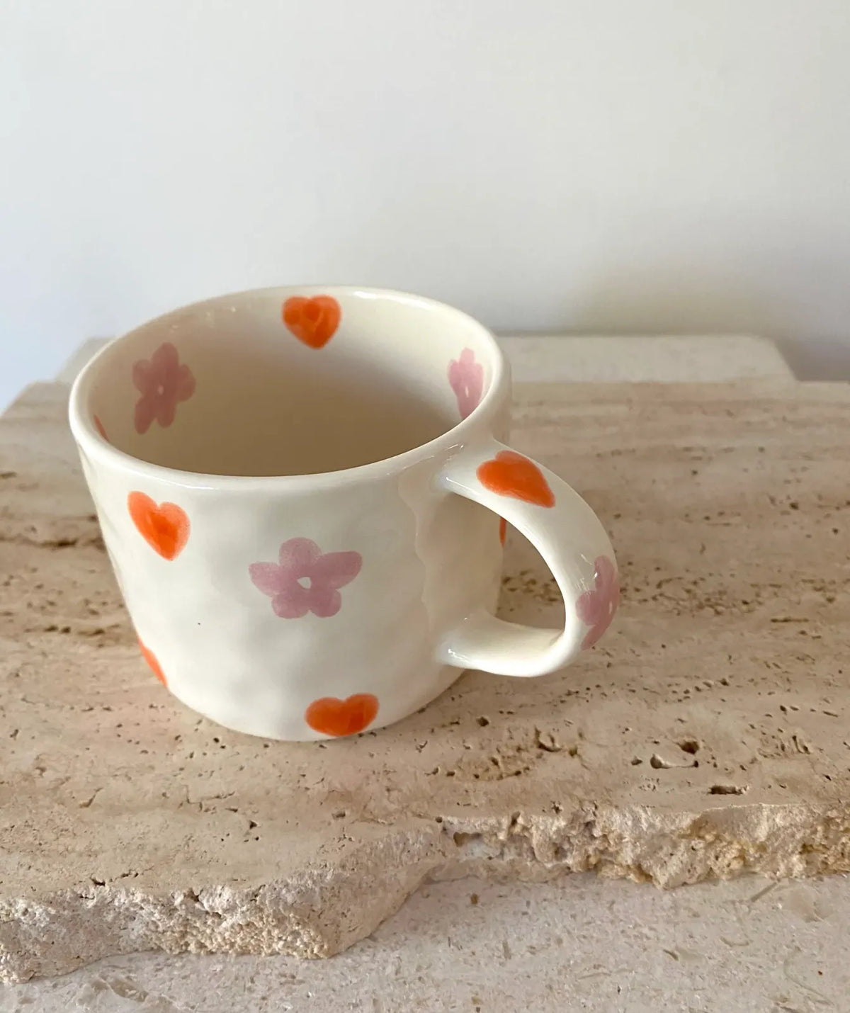 Hand Painted Coffee Mug with Heart Patterns and a Generous Handle, 245ml for Tea or Coffee at Home
