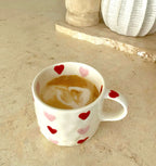 Hand Painted Coffee Mug with Heart Patterns and a Generous Handle, 245ml for Tea or Coffee at Home