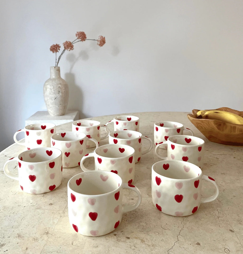 Hand Painted Coffee Mug with Heart Patterns and a Generous Handle, 245ml for Tea or Coffee at Home