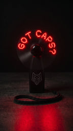 Handheld Electric LED Fan with a Spinning Message Display for Festivals and Crowded Rave Nights — Red