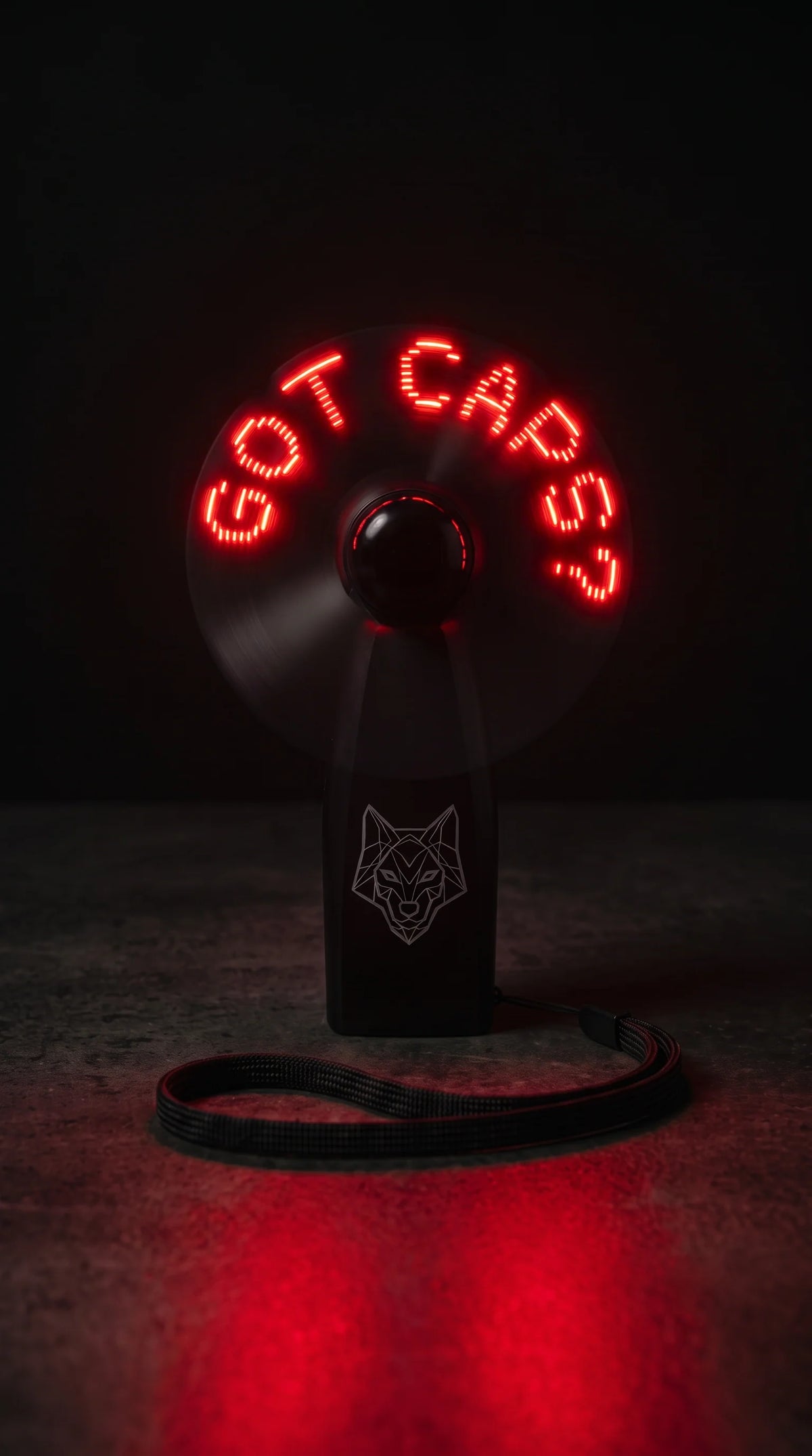 Handheld Electric LED Fan with a Spinning Message Display for Festivals and Crowded Rave Nights — Red