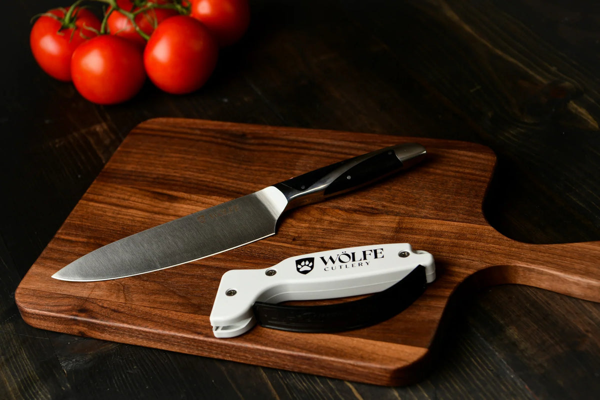 Handheld Kitchen Knife Sharpener with a Full-Length Finger Guard and Diamond-Honed Tungsten Carbide Blades