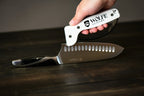 Handheld Kitchen Knife Sharpener with a Full-Length Finger Guard and Diamond-Honed Tungsten Carbide Blades