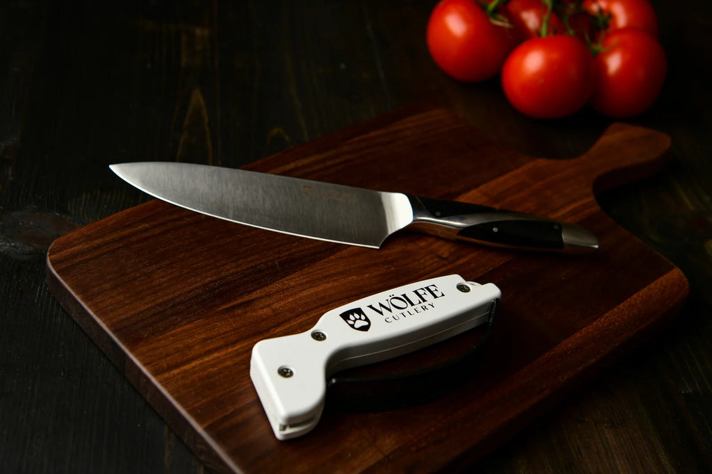 Handheld Kitchen Knife Sharpener with a Full-Length Finger Guard and Diamond-Honed Tungsten Carbide Blades