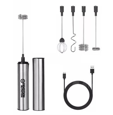 Handheld Rechargeable Milk Frother and Drink Mixer with Five Attachments for Coffee and Breakfast Prep