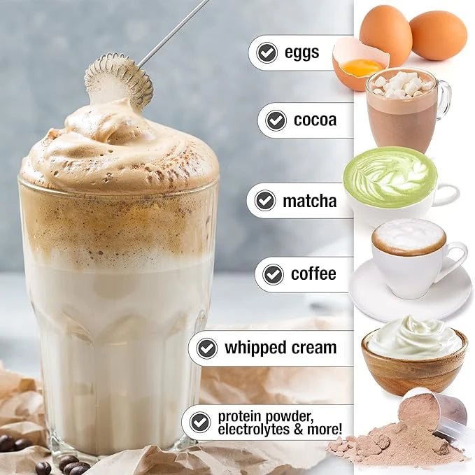 Handheld Rechargeable Milk Frother and Drink Mixer with Five Attachments for Coffee and Breakfast Prep