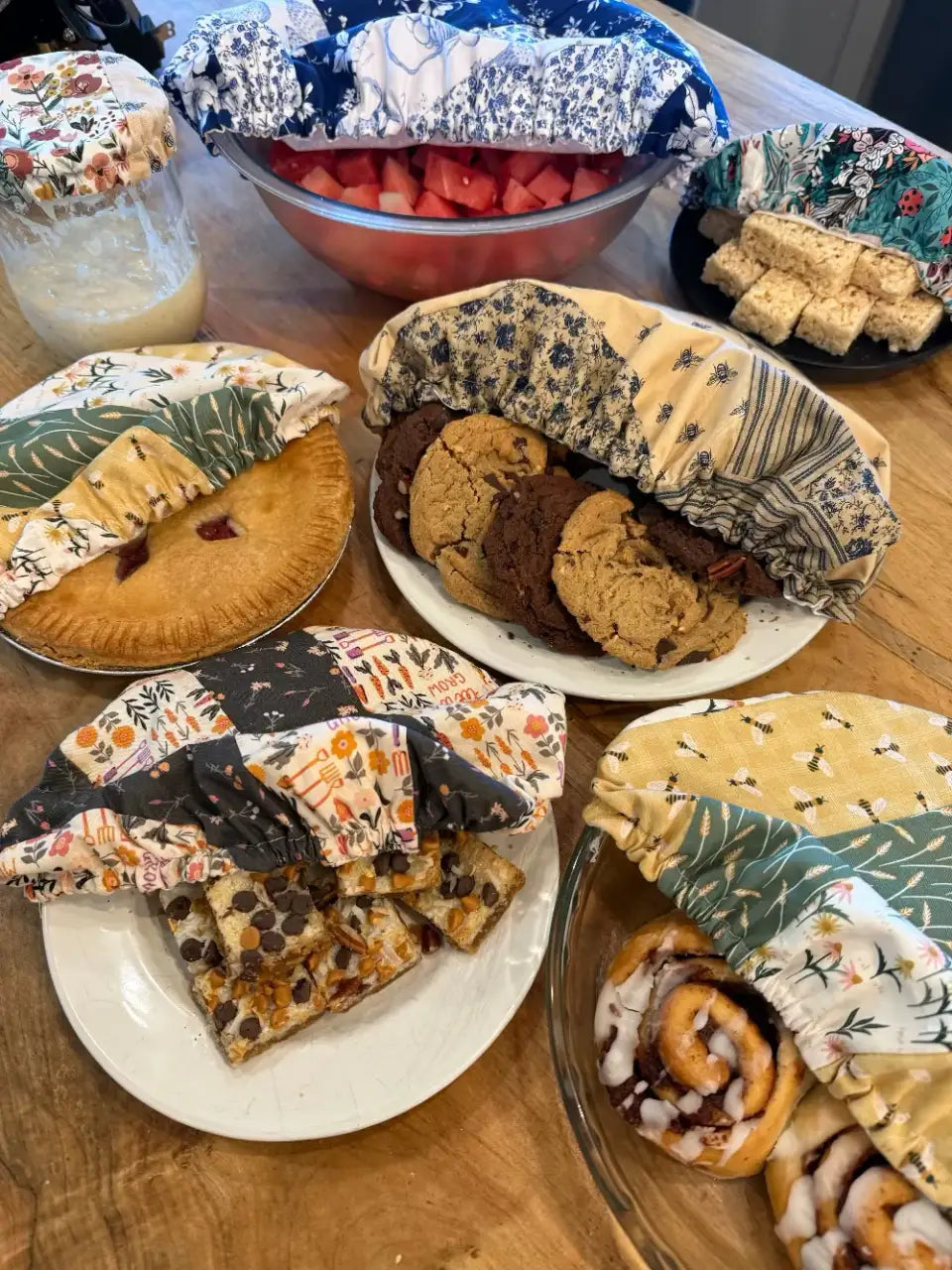 Handmade Cotton Bowl Covers for Sourdough, Fruit, Pies and Serving Bowls in Reusable Patterned Designs