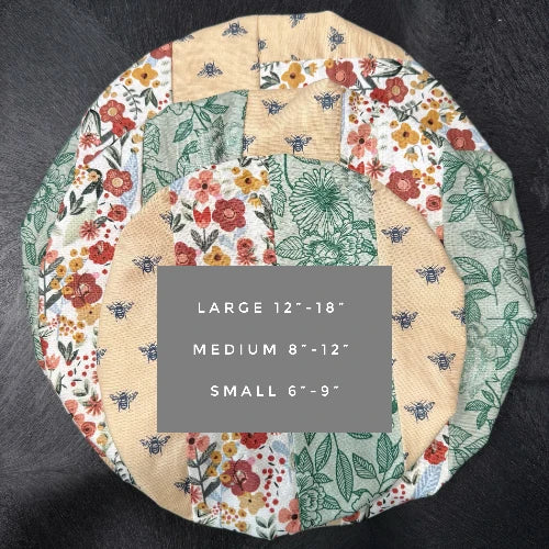 Handmade Cotton Bowl Covers for Sourdough, Fruit, Pies and Serving Bowls in Reusable Patterned Designs