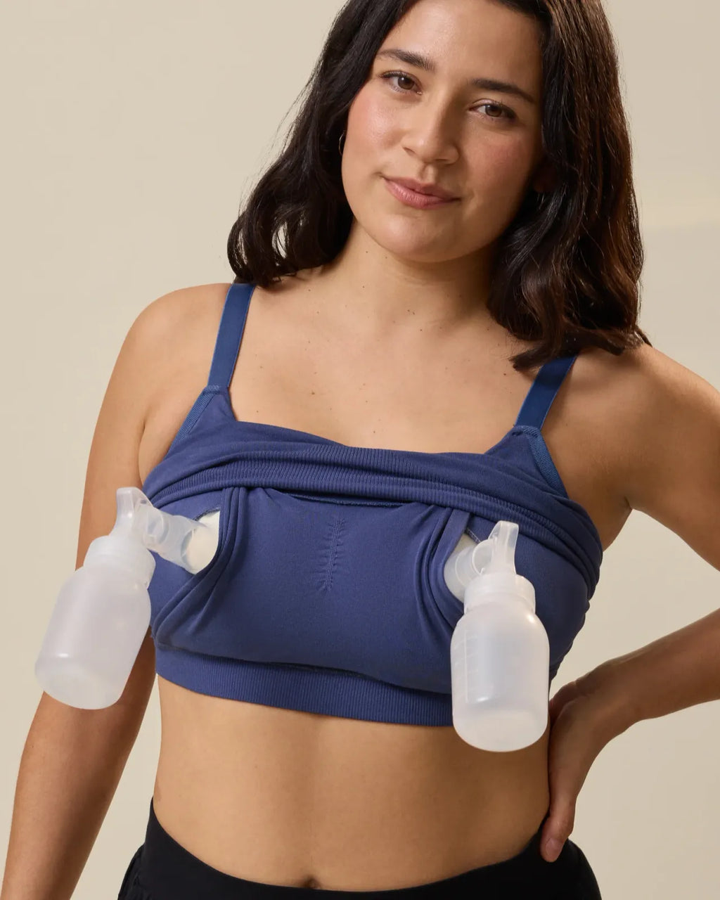 Hands-Free Nursing Bralette for Pumping and Sleep, Seamless Wire-Free Bamboo Blend in Light Navy